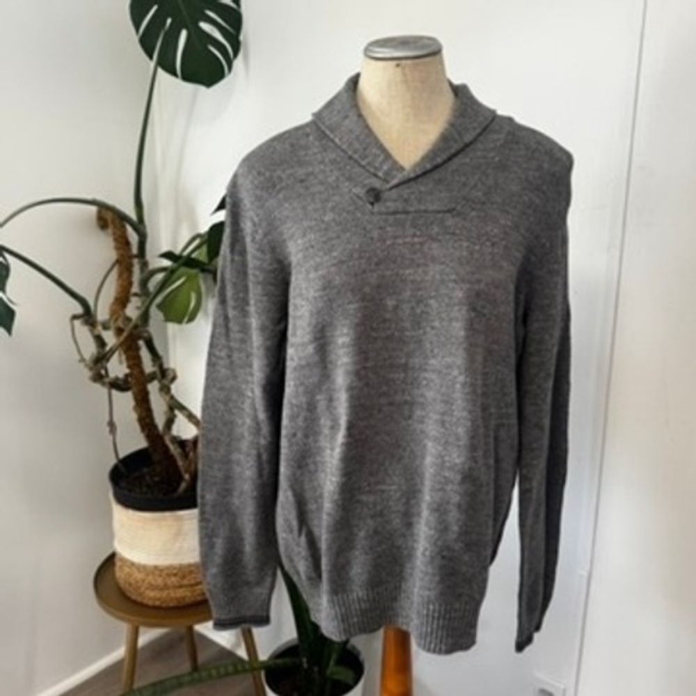 Jos. A. Bank 1905 Sweater Mens Medium Gray Shawl Collar Cotton Pullover Preppy